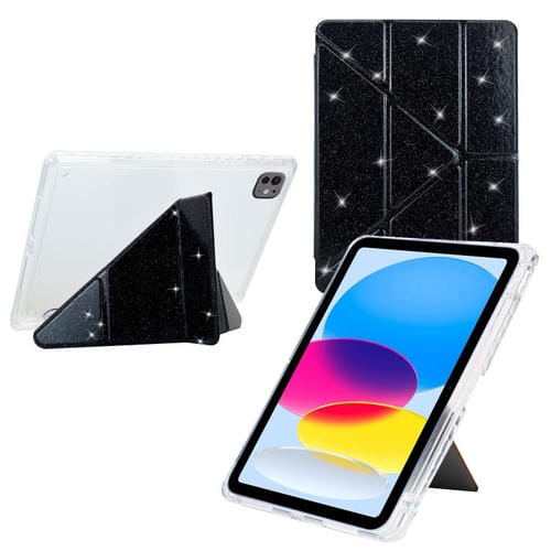 Funda de cuero inteligente con purpurina acrílica transparente plegable en Y para iPad Air 11 (2024/2025) (negro)