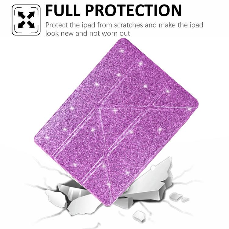 Funda plegable en Y de acrílico transparente con purpurina para iPad 10.2 (2021) y Air 10.5 (morado)