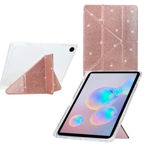 Funda plegable en Y de acrílico transparente con purpurina para Samsung Galaxy Tab A9+ (oro rosa)