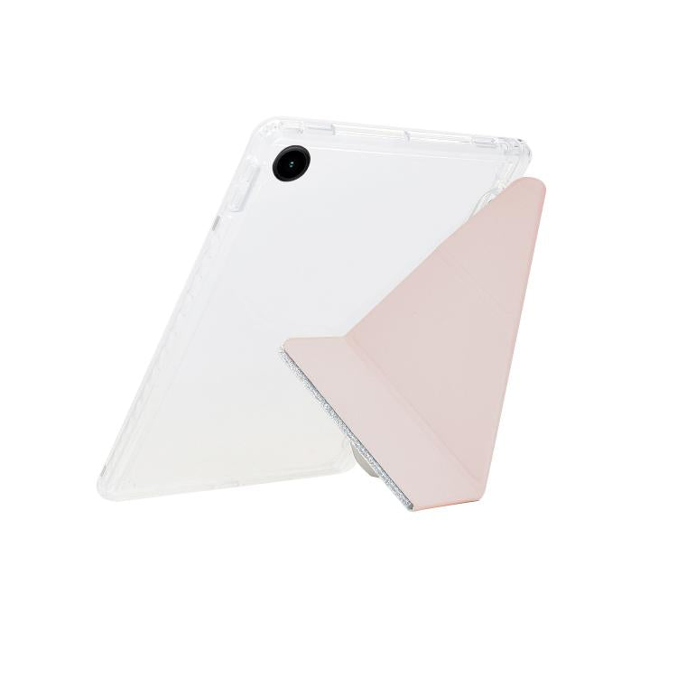 Funda plegable en Y de acrílico transparente con purpurina para Samsung Galaxy Tab A9+ (oro rosa)