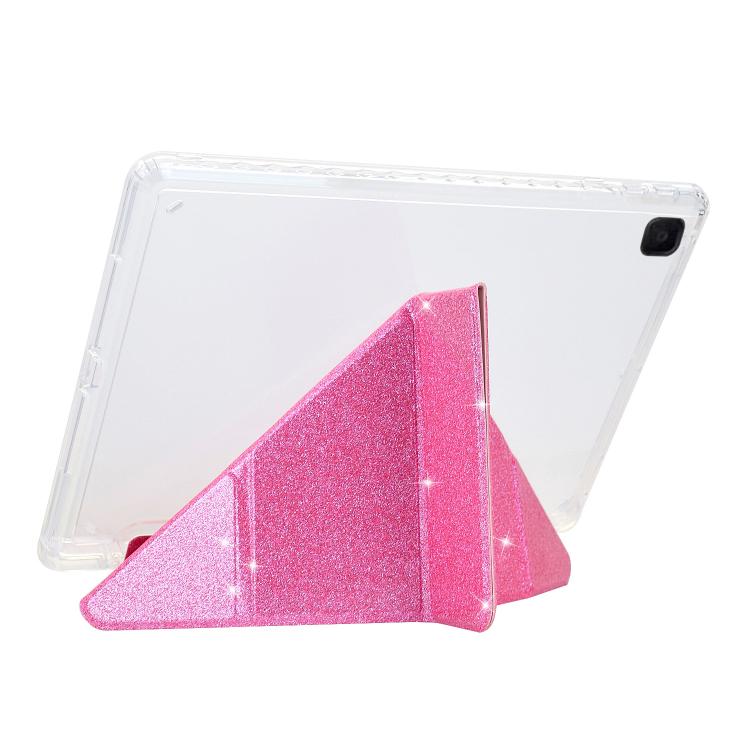 Funda plegable en Y de acrílico transparente con purpurina para Samsung Galaxy Tab S6 Lite 2024 (rosa)
