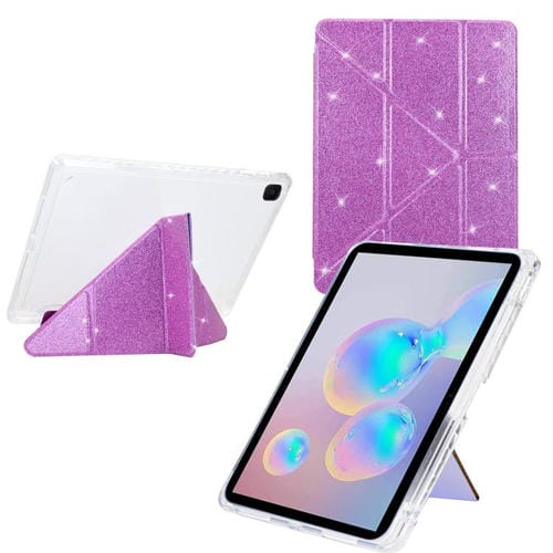 Funda de cuero inteligente con purpurina acrílica transparente plegable en Y para Samsung Galaxy Tab S6 Lite 2024 (morado)