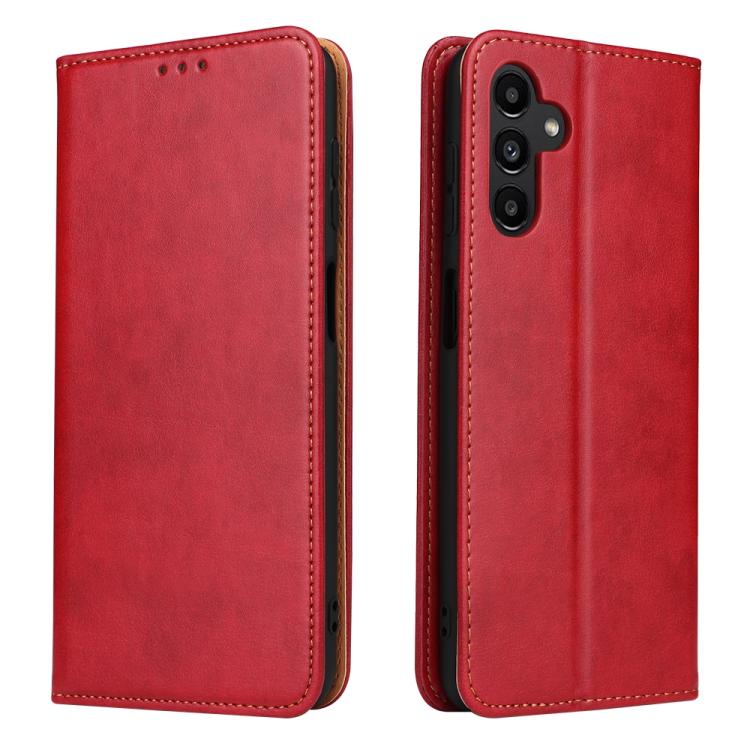 Funda de piel sintética con textura genuina Fierre Shann para Samsung Galaxy A56 5G (roja)