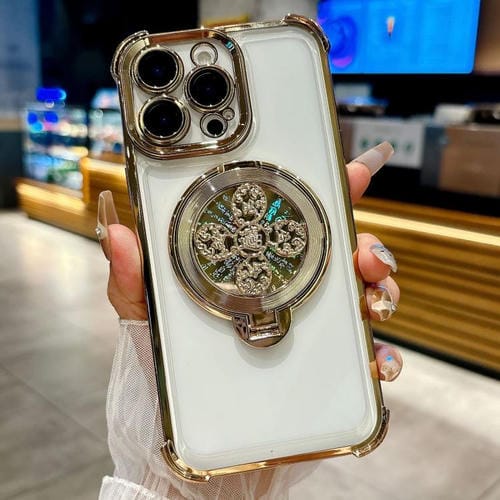 Funda con soporte giratorio para iPhone 15 Pro (dorada)