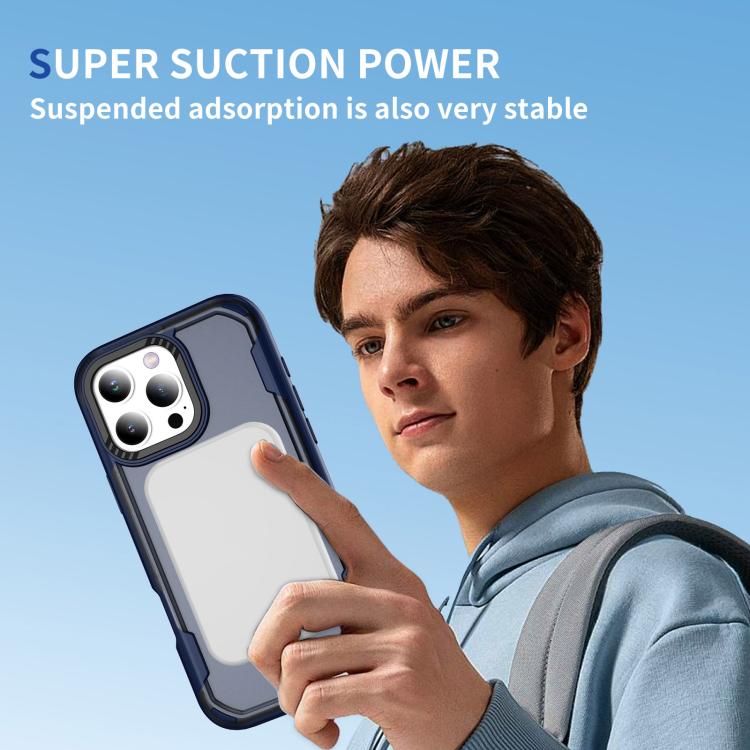 Funda protectora MagSafe para iPhone 16 Pro Max (azul + azul transparente)