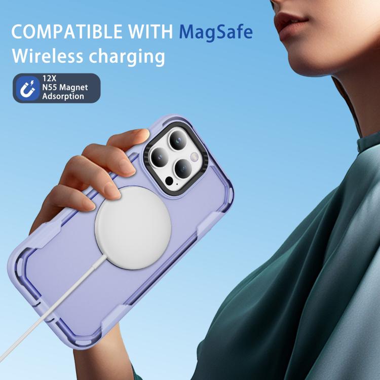 Funda protectora MagSafe para iPhone 16 Pro Max (morado claro y morado transparente)