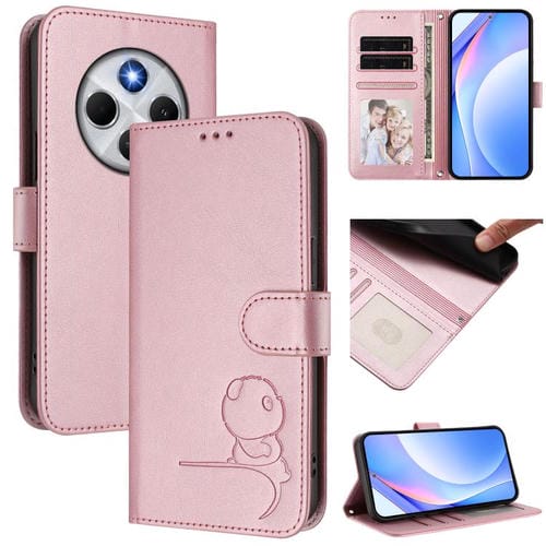 Funda de cuero con relieve RFID y cordón para Redmi 14C 4G / 14R 5G / A4 5G (rosa)