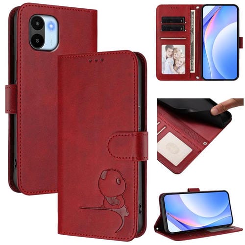 Funda de cuero con relieve RFID y cordón para Redmi A1/A2 4G (rojo vino)