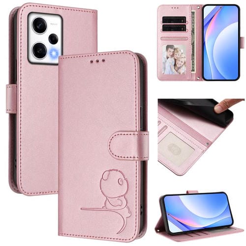 Funda de cuero con estampado RFID y cordón para Redmi Note 12 Pro 5G (Global/India) (rosa)