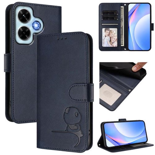 Funda de cuero con relieve RFID y cordón para Redmi Note 13 4G (azul)