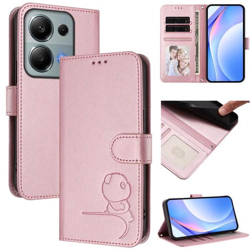 Funda de cuero con relieve RFID y cordón para Redmi Note 13 Pro 4G / Note 14S (rosa)