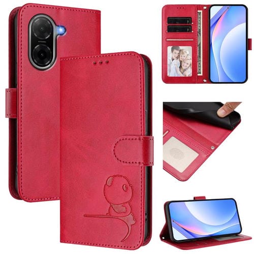 Funda de cuero RFID con estampado de panda para Redmi A5 4G (173,3 mm) con cordón (rosa)