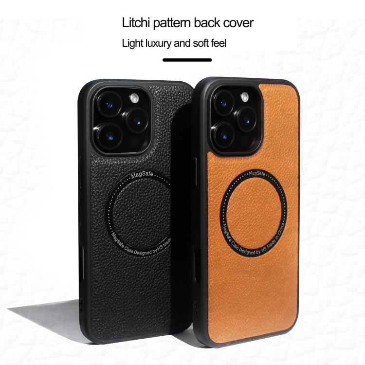 Funda trasera MagSafe de PU con textura de lichi para iPhone 11 (negra)