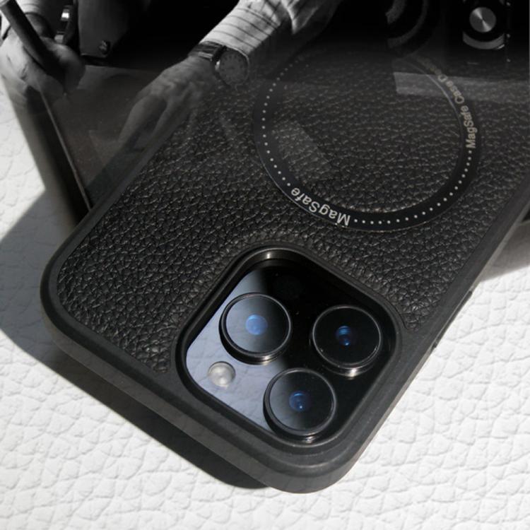 Funda trasera MagSafe de PU con textura de lichi para iPhone 11 (negra)