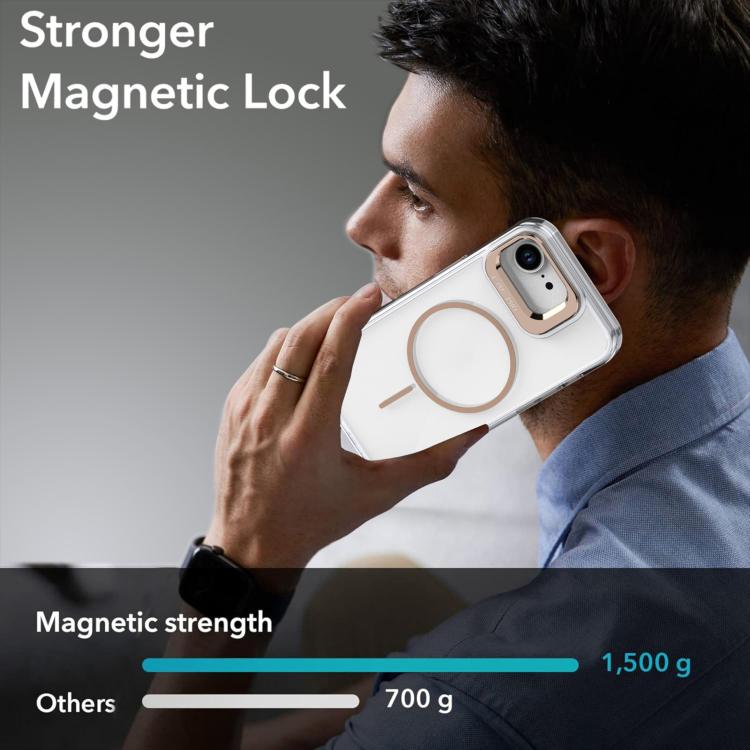Funda para iPhone 16e con marco de lente MagSafe transparente y brillante (azul)