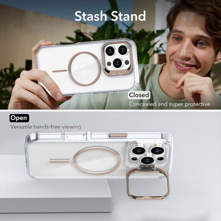 Funda para iPhone 16 Pro, color brillante, transparente, con marco de lente MagSafe (naranja)