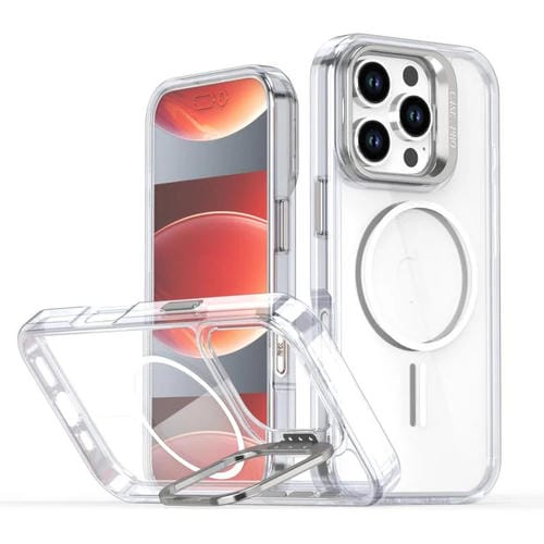 Funda para iPhone 16 Pro con marco de lente MagSafe transparente y brillante (blanco)