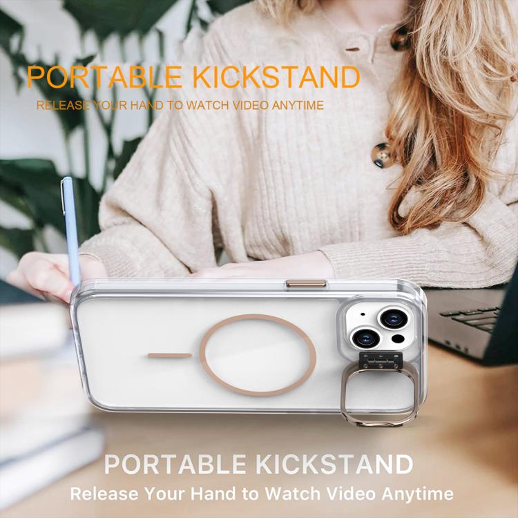 Funda para iPhone 15 Plus con marco de lente MagSafe transparente y brillante (blanco)