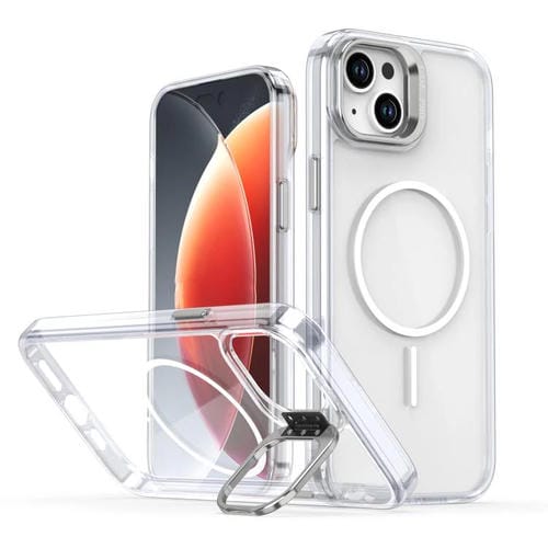Funda para iPhone 14/13 con marco de lente MagSafe transparente y brillante (blanco)