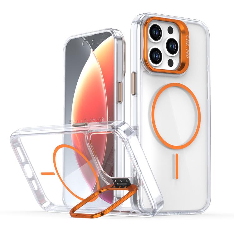 Funda para iPhone 14 Pro con marco de lente MagSafe transparente y brillante (naranja)