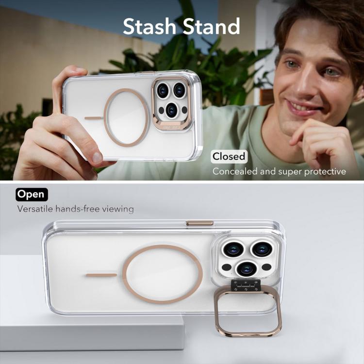 Funda para iPhone 12 Pro Max con marco de lente MagSafe transparente y brillante (rosa)