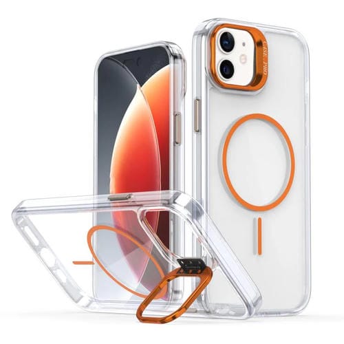 Funda para iPhone 11 con marco de lente MagSafe transparente y brillante (naranja)