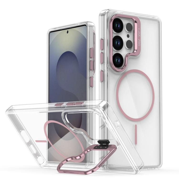 Funda para Samsung Galaxy S23 Ultra/S22 Ultra con marco de lente MagSafe transparente y brillante (rosa)