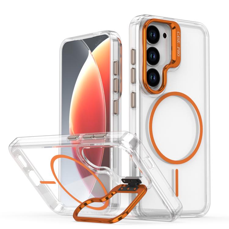 Funda para Samsung Galaxy S23+ 5G, color brillante, transparente, con marco de lente MagSafe (naranja)