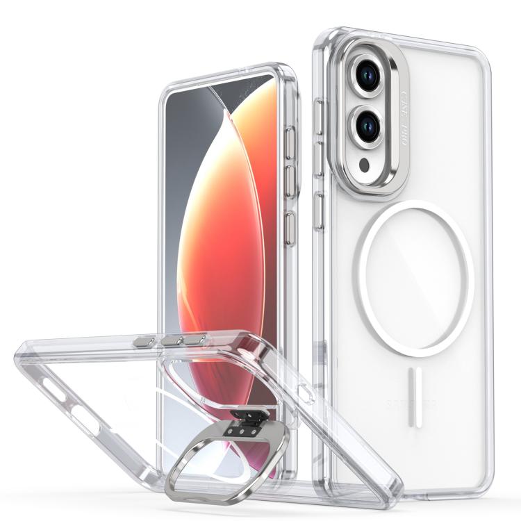 Funda para Samsung Galaxy S25 Edge 5G con marco de lente MagSafe transparente y brillante (blanco)