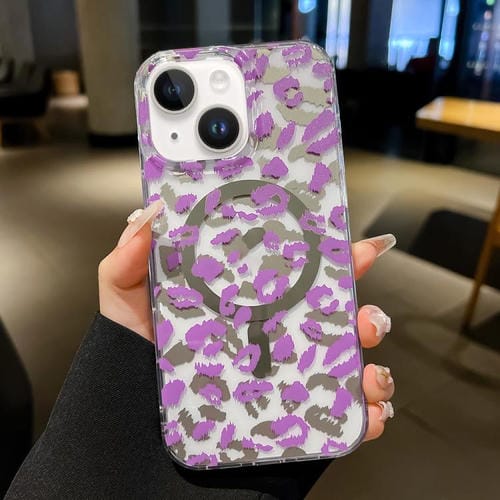 Funda MagSafe Leopard para iPhone 15 Plus con laminado de doble cara IMD (morado)