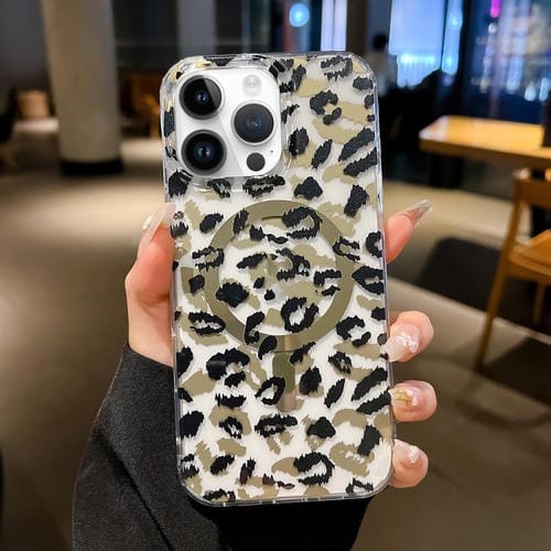 Funda para iPhone 15 Pro Leopard MagSafe con laminado IMD de doble cara (negro y marrón)