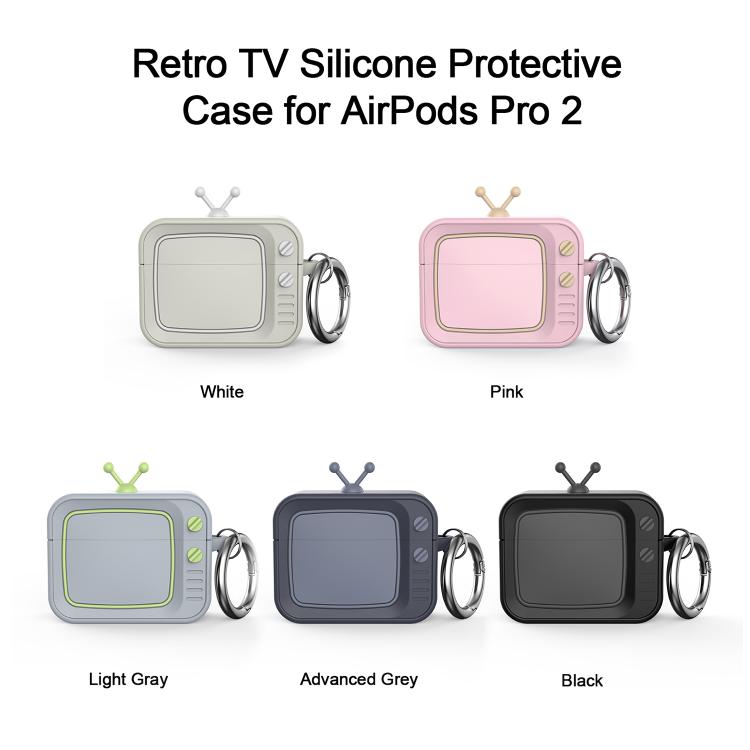 Funda protectora de silicona para auriculares AirPods Pro 2 Retro TV Bluetooth (gris claro)