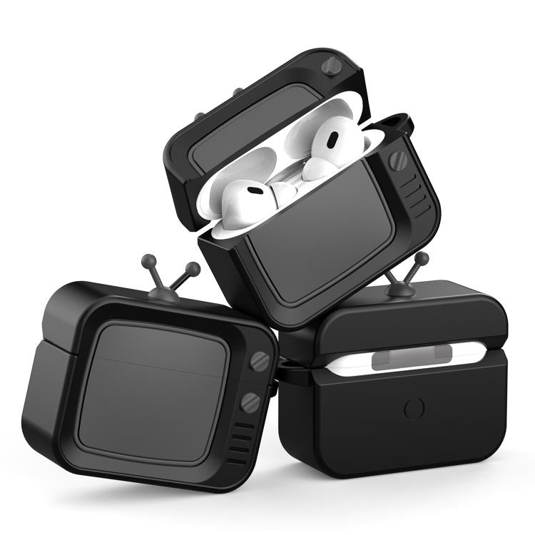 Funda protectora de silicona para auriculares AirPods Pro 2 Retro TV Bluetooth (negro)