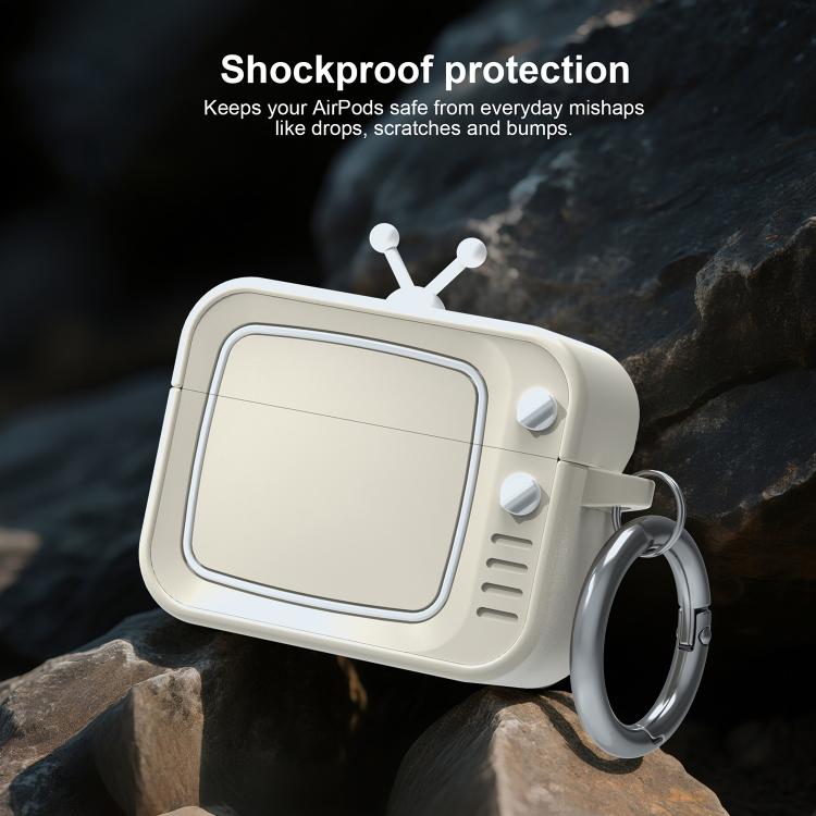 Funda protectora de silicona para auriculares AirPods Pro 2 Retro TV Bluetooth (gris claro)