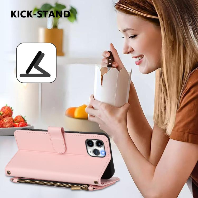 Funda de cuero con cremallera para iPhone 11 Pro, diseño de mariposas, flores y amor (rosa)