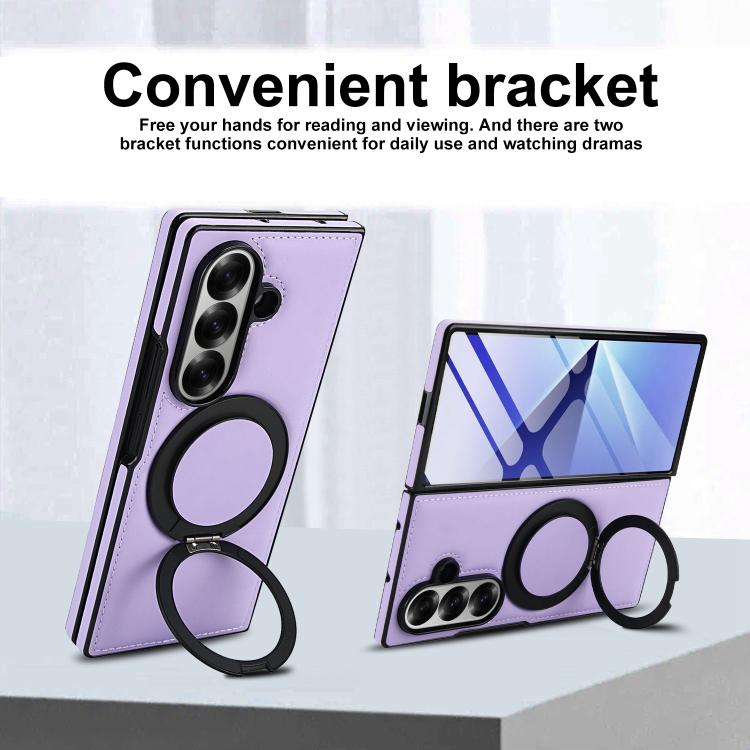 Funda de cuero plegable con soporte giratorio y película MagSafe para Samsung Galaxy Z Fold7 5G (morado claro)