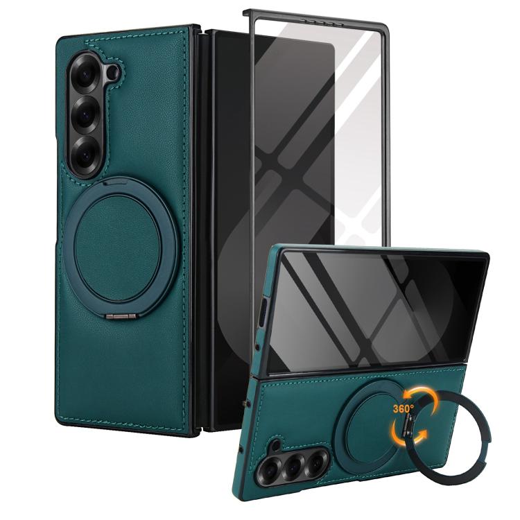 Funda de cuero plegable con soporte giratorio y película MagSafe integrada para Samsung Galaxy Z Fold6 (verde)