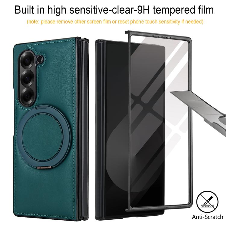 Funda de cuero plegable con soporte giratorio y película MagSafe integrada para Samsung Galaxy Z Fold6 (verde)