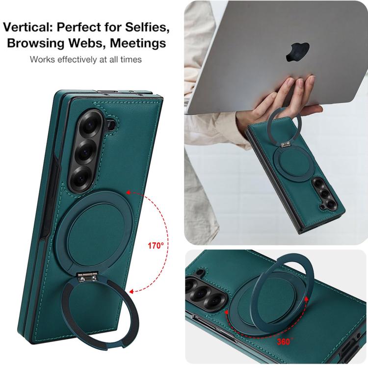 Funda de cuero plegable con soporte giratorio y película MagSafe integrada para Samsung Galaxy Z Fold6 (verde)