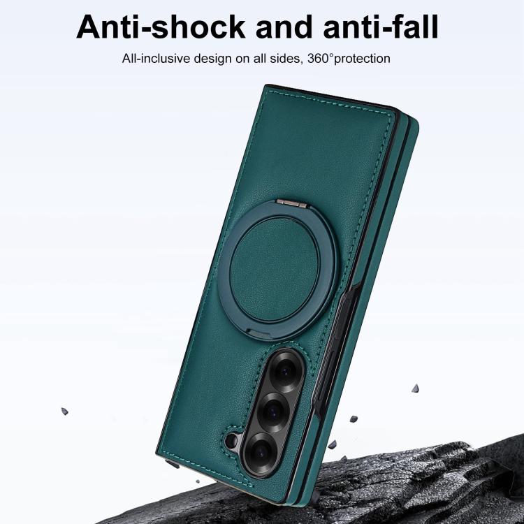 Funda de cuero plegable con soporte giratorio y película MagSafe integrada para Samsung Galaxy Z Fold6 (verde)