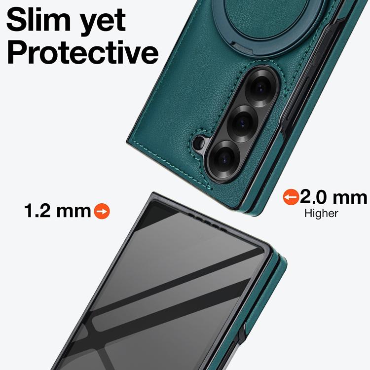 Funda de cuero plegable con soporte giratorio y película MagSafe integrada para Samsung Galaxy Z Fold6 (verde)