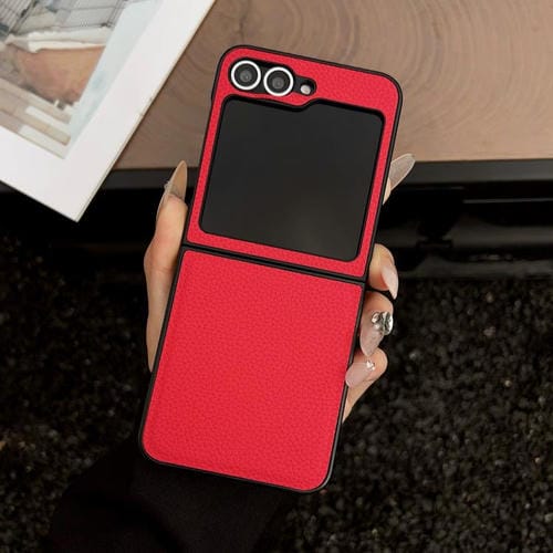Funda trasera plegable con textura de lichi para Samsung Galaxy Z Flip6 (roja)