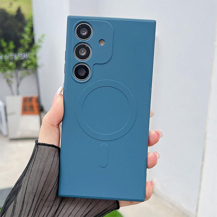 Funda magnética MagSafe de silicona líquida de color sólido para Samsung Galaxy A55 5G (azul rey)