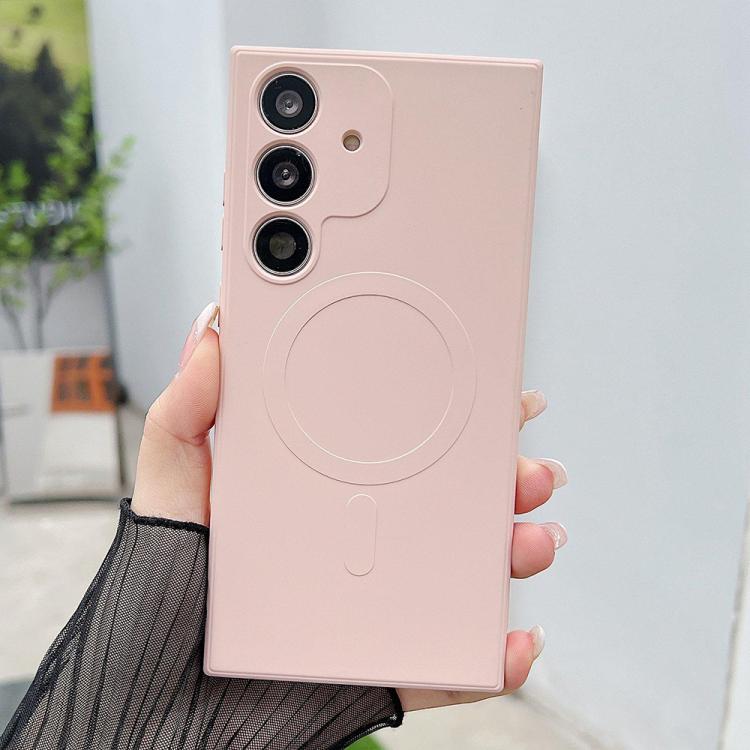 Funda magnética MagSafe de silicona líquida de color sólido para Samsung Galaxy A55 5G (rosa)