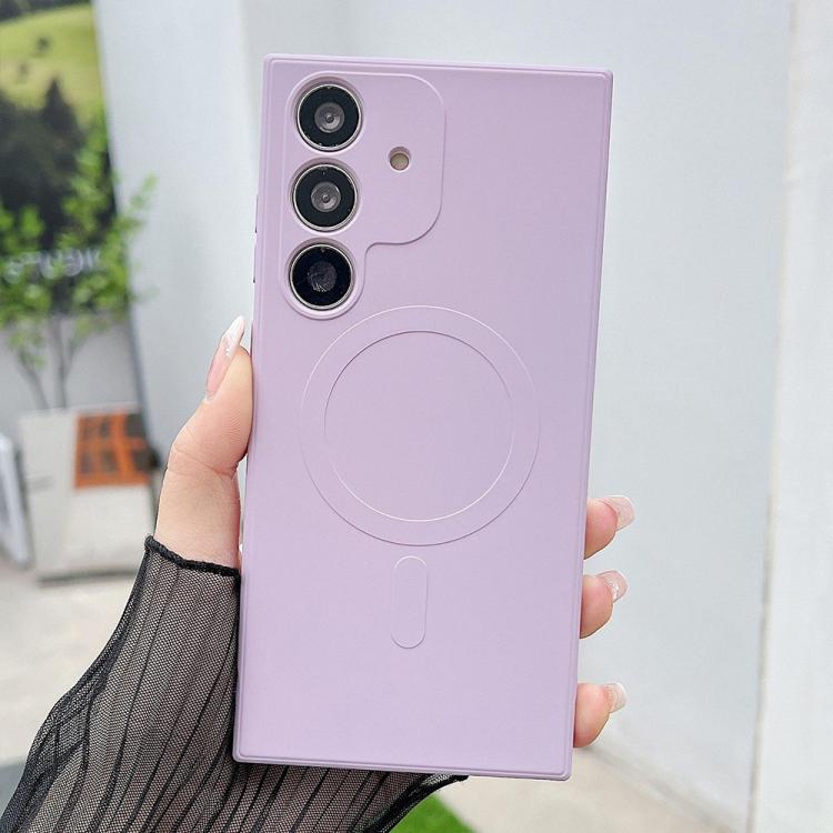Funda magnética MagSafe de silicona líquida de color sólido para Samsung Galaxy A56 5G (morado hierba)