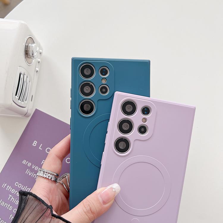 Funda magnética MagSafe de silicona líquida de color sólido para Samsung Galaxy A56 5G (azul rey)
