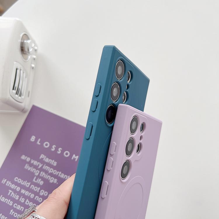 Funda magnética MagSafe de silicona líquida de color sólido para Samsung Galaxy A56 5G (azul rey)