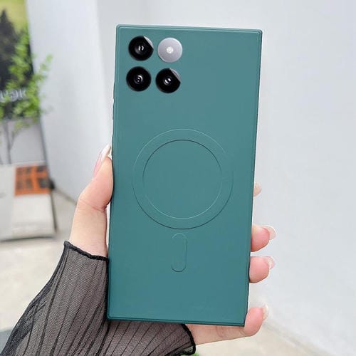 Funda magnética MagSafe de silicona líquida de color sólido para Xiaomi 14 Pro (verde oscuro)