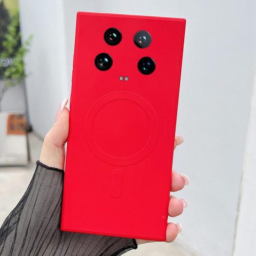 Funda magnética de silicona líquida de color ultra sólido MagSafe para Xiaomi 14 (roja)
