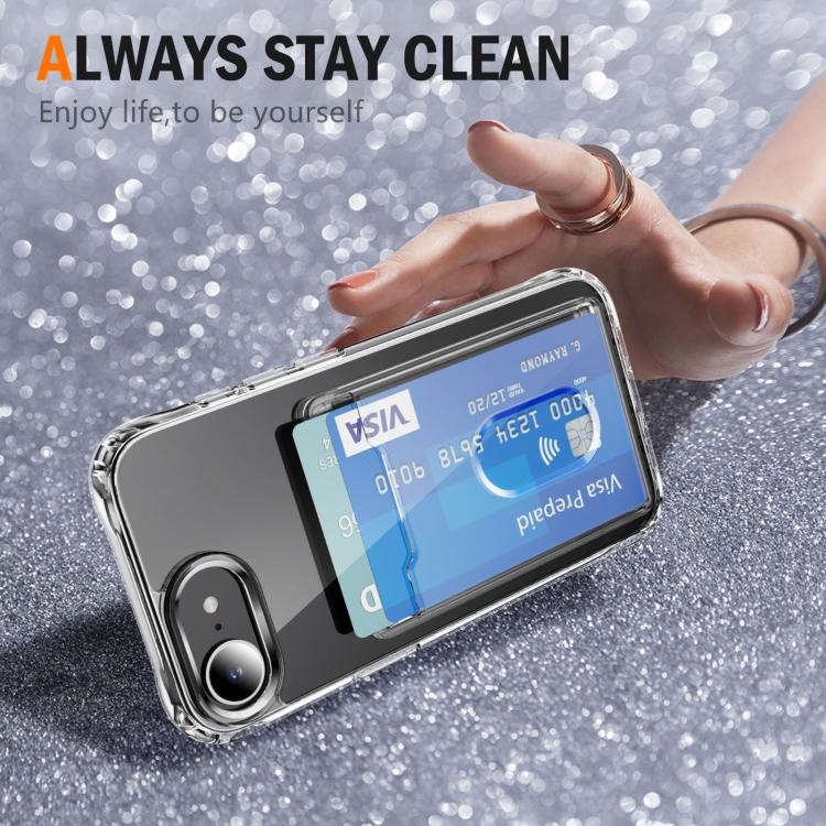Funda híbrida de TPU y PC con ranura para tarjetas para iPhone 16e (transparente)